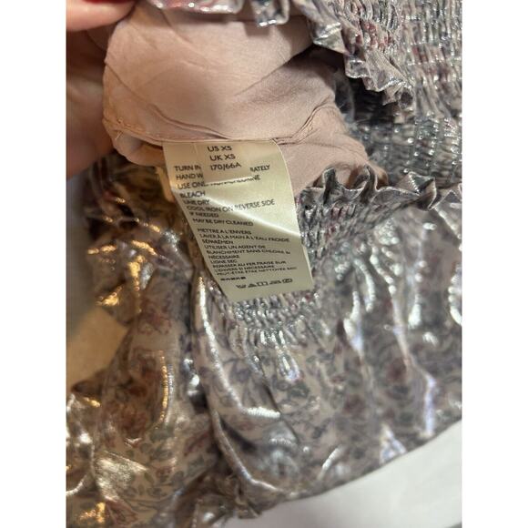 FREE PEOPLE Pink Gathered Floral Mini Bubble Skirt Lavender Combo Sz XS-NWT - Picture 4 of 4